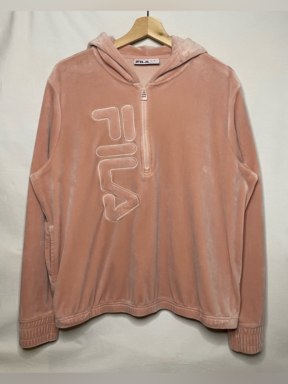 Fila Misty Pink Velour Half-Zip Hoodie Sweater